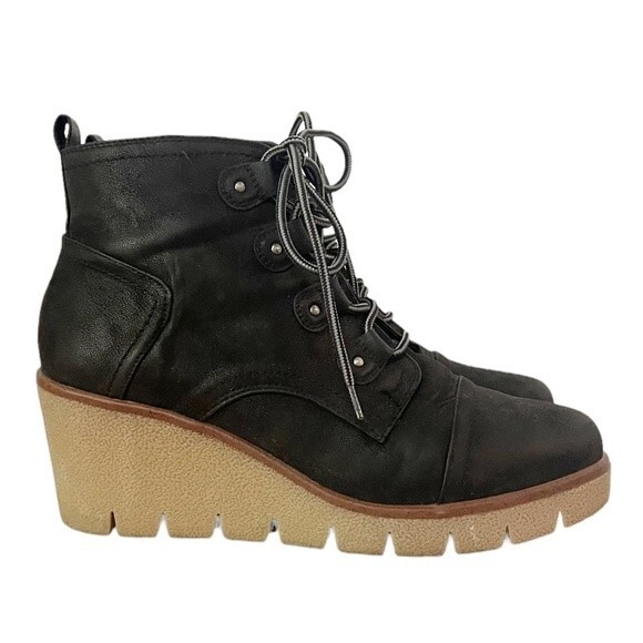 Mia Grant Wedge Black Textile Platform Lug Sole Lace-Up Shoe Women’s Size 10 - Picture 3 of 11